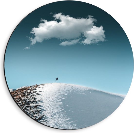 Dibond Wandcirkel - Berg met Sneeuw en Blauwe Lucht - 40x40cm Foto op Aluminium Wandcirkel (met ophangsysteem)