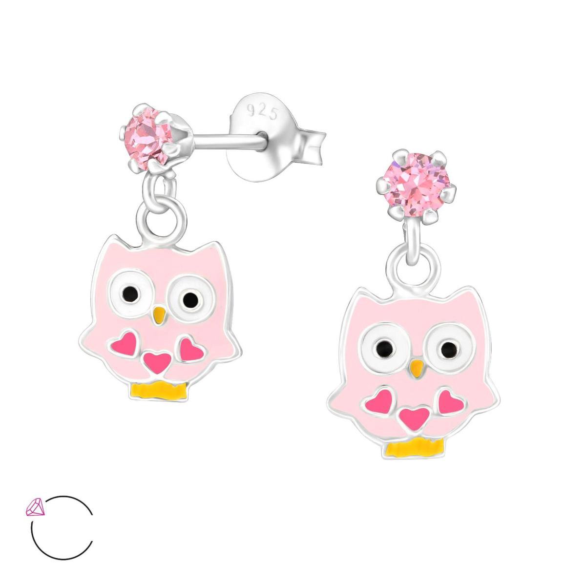 zilveren kinderoorbellen hangende uiltje swarovski | Oorbellen meisje | Kinderoorbellen meisje zilver | Zilverana