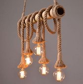 Bamboe hanglamp touw 5 fittingen van hennepvezel - Vintage - Industrieel - Scheepstouw - Touwlamp