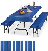 Relaxdays 12 x tafelkleed biertafel en banken - hoezen set biertent - 250 x 100 cm – blauw