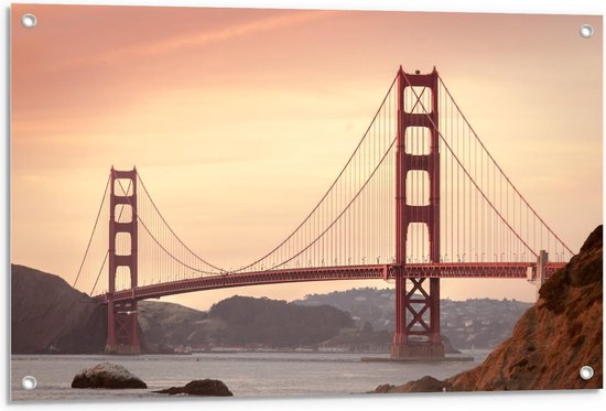 Tuinposter – Golden Gate Bridge - California - 90x60cm Foto op Tuinposter  (wanddecoratie voor buiten en binnen)