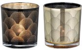 Theelichthouder kerst Gatsby Glas Zwart/Goud Assortiment Van 2