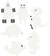 Kruissteken karton. dieren/robotten. H: 8-13 cm. wit. 6x3 stuk/ 1 doos