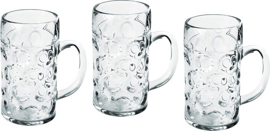 3x Bierpullen/bierglazen 1.3 liter/130 cl/1300 ml van onbreekbaar kunststof - 1.3 liter pullen - Bierfeest/Oktoberfest pul - Bierpul glazen