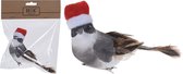1x Kerstboomversiering grijze vogels met kerstmuts op clip 12 cm - Kerstornamenten/kersthangers vogeltjes