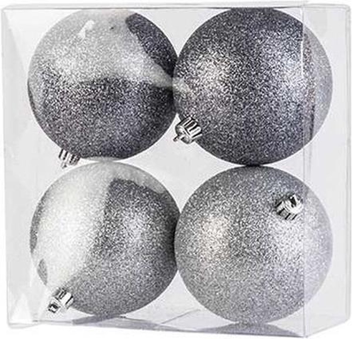 16x Zilveren kunststof kerstballen 10 cm - Glitter - Onbreekbare plastic kerstballen - Kerstboomversiering zilver