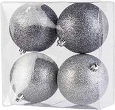 8x Zilveren kunststof kerstballen 10 cm - Glitter - Onbreekbare plastic kerstballen - Kerstboomversiering zilver