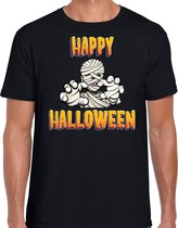 Halloween Happy Halloween horror mummie verkleed t-shirt zwart voor heren - horror mummie shirt / kleding / kostuum / horror outfit XL
