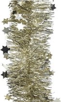 2x Kerstslingers glitter sterren champagne beige 10 cm breed x 270 cm - Guirlande folie lametta - Champagne beige kerstboom versieringen