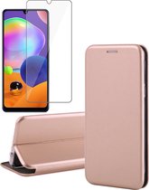 Samsung A31 Hoesje en Samsung A31 Screenprotector - Samsung Galaxy A31 Hoesje Book Case Slim Wallet Roségoud + Screen Protector