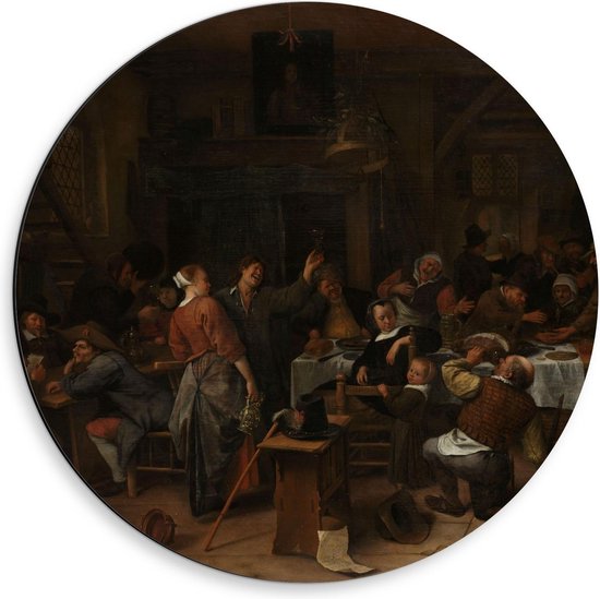 Dibond Wandcirkel - Oude Meesters - Prinsjesdag, Jan Havicksz. Steen, 1660 - 1679 - 50x50cm Foto op Aluminium Wandcirkel (met ophangsysteem)