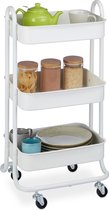 Relaxdays keukentrolley op wieltjes - serveerwagen - 3 etages - badkamer - keukenrek - wit