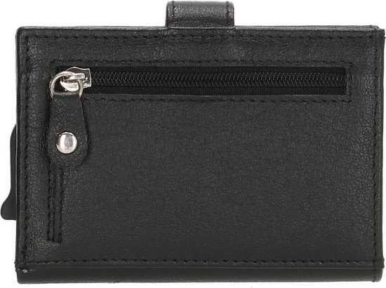 Porte Double-D / Porte-cartes de crédit - Compartiment monnaie et billets - Anti Skim - 8 cartes - 100% Cuir - Zwart