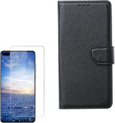 hoesje Geschikt voor: Huawei P40 Lite 5G Portemonnee zwart met 2 stuks Glas Screen protector