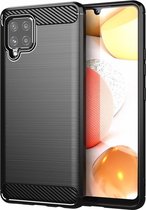 Geborsteld TPU Hoesje Geschikt voor Samsung Galaxy A42 | Beschermhoes | Back Cover | Flexibel TPU | Stijlvol Carbon | Dun | Zwart