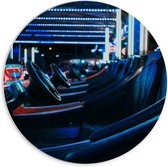 Forex Wandcirkel - Botsauto's op Kermis - 70x70cm Foto op Wandcirkel (met ophangsysteem)