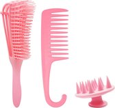 Anti Klit Haarborstel - Anti roos - Scalp Massager - Massage Borstel - Detangler Brush - Krullen - Haarverzorging - Set - Hair Brush - Roze