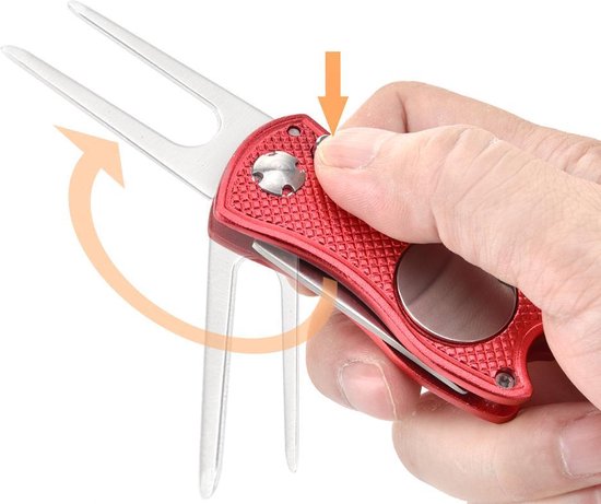 Firsttee - Pitchfork golf - Opvouwbaar - INCLUSIEF MARKER - Rood - Repareer Greens - Golf accessoires - Golfballen - Pitchfork marker - Pitchfork metaal - Compact - Pocket  - Marker golfbal - Golfbalmarkers - Golf sport - Golf training - Cadeau — afbeelding 5