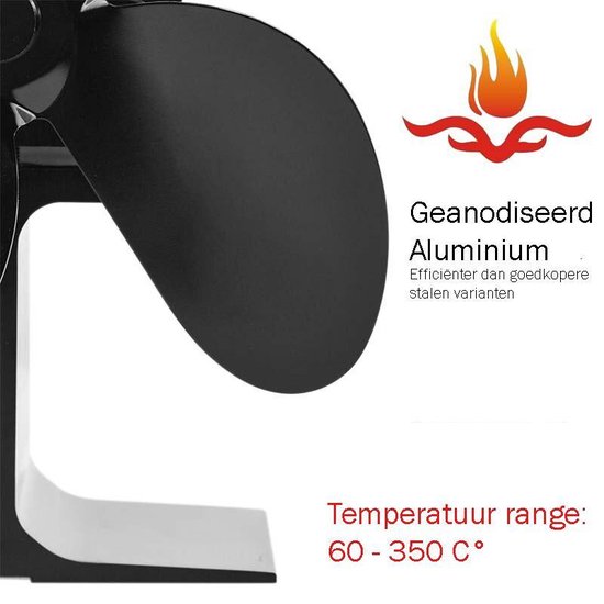 Houtkachel ventilator - Haard ventilator - Ecofan kachelventilator 4 bladen zwart