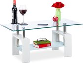 Relaxdays salontafel glas - bijzettafel woonkamer - koffietafel wit - met opbergruimte