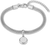 Twice As Nice Armband in edelstaal, slangketting, ronde met kristallen  18 cm+4 cm