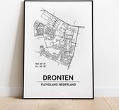 Dronten city poster, A4 zonder lijst, plattegrond poster, woonplaatsposter, woonposter