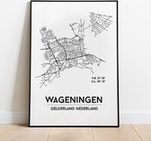 Wageningen city poster, A4 met lijst,  plattegrond poster, woonplaatsposter, woonposter