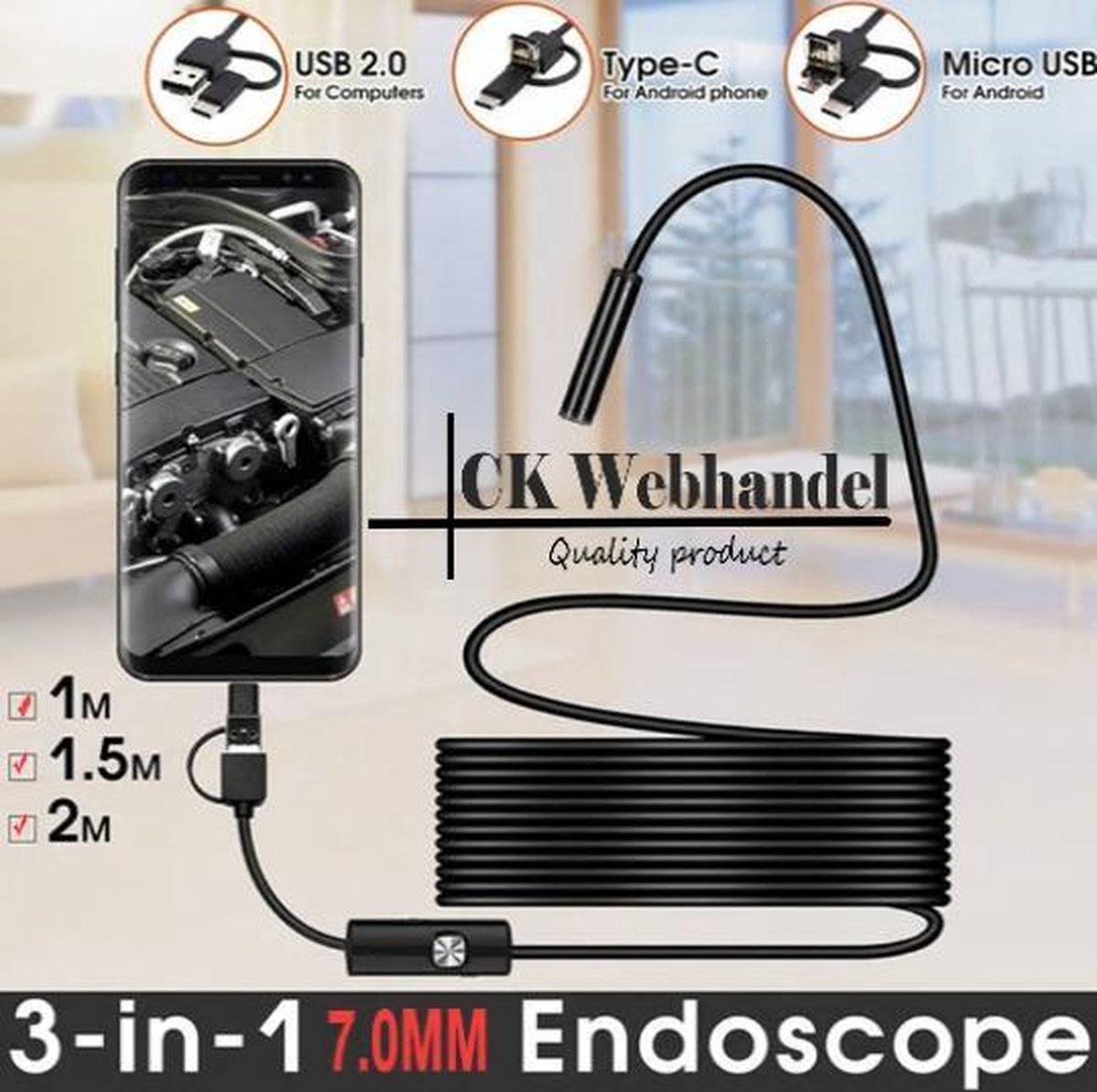 Endoscoop Camera - 7mm - 2 m - Flexibele Kabel - Snake Borescope -  Inspectie camera -... | bol.com