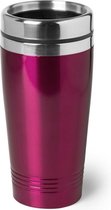 Warmhoudbeker/warm houd beker metallic fuchsia roze 450 ml - RVS Isoleerbeker/thermosbekers reisbekers voor onderweg