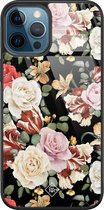 iPhone 12 Pro hoesje glass - Bloemen flowerpower | Apple iPhone 12 Pro  case | Hardcase backcover zwart