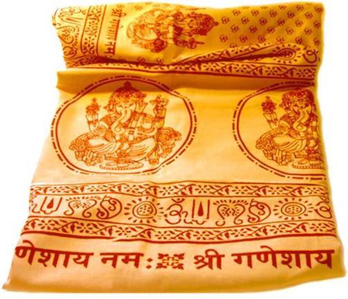 Meditatie omslagdoek met mantra Ganesh, XL, 220 x 106 cm, geel/oranje
