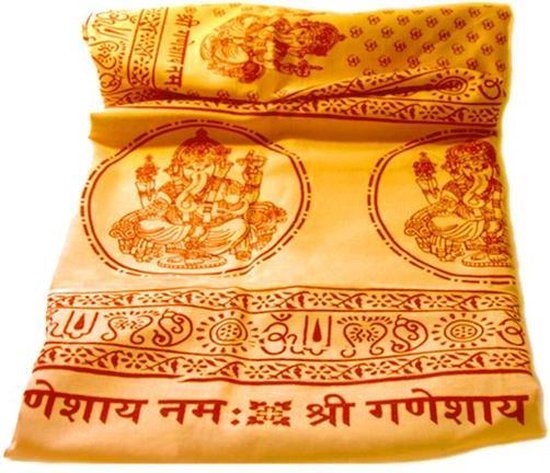 Meditatie omslagdoek met mantra Ganesh, natuurvezel, XL, 220 x 106 cm,  geel/oranje, vegan | bol.com