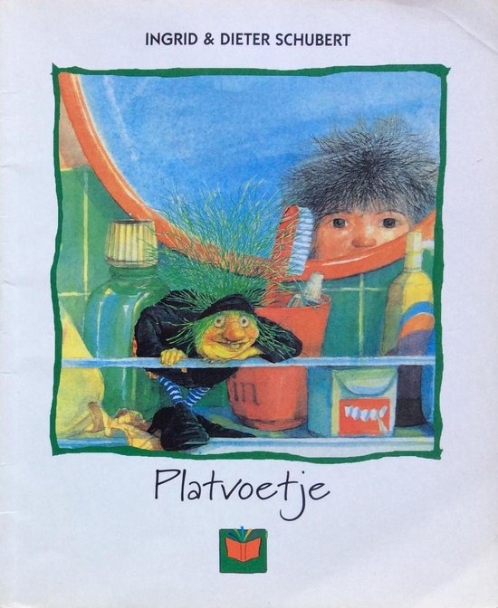 Boekomslag van "Platvoetje" met een heks en een kind in een badkameromgeving.
