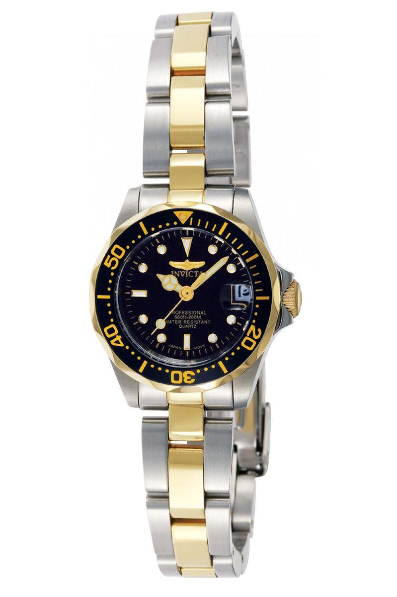 Invicta Pro Diver 8941 Dames Horloge - Waterdicht - Analoog - Quartz Uurwerk - Roestvrij Staal met zwarte Wijzerplaat - 24mm
