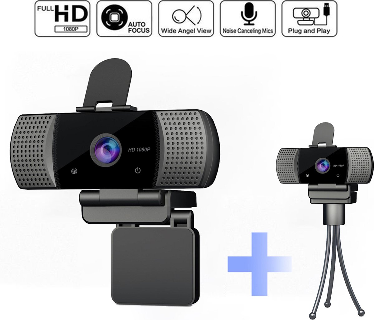 Douxe FA-1 Full HD Webcam - Webcam met Full HD, Ingebouwde Microfoon, Webcam Cover en Auto Focus - Zwart