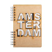 KOMONI - Duurzaam houten Notitieboek - Dagboek -  Gerecycled papier - Navulbaar -  A5 - Gelinieerd -  Amsterdam