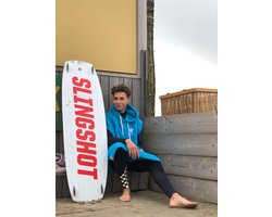 Badstof Surfponcho Turquoise L/XL - met Capuchon - 100% Katoen, 450 gr/m2 - Unisex - Dames & Heren - Poncho - Badcape -Surf Accessoires