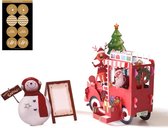 Pop-up kerstkaart Kerstman Citroën 2CV eend- Luxe Christmas kaart - incl. envelop & 8 feestelijke sluitzegels - Complete Set