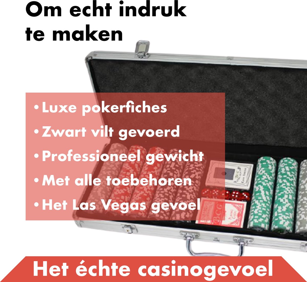 In Round Pokerset Deluxe 500 Poker chips in Pokerkoffer met kaarten
