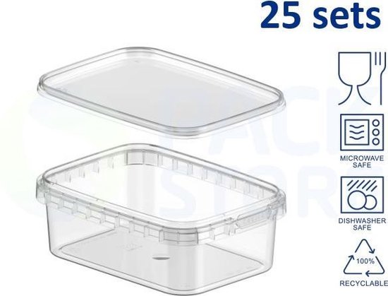 25 x récipients alimentaires en plastique avec couvercle - rectangulaires -  270 ml -... | bol.com