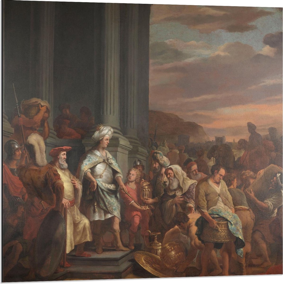 KuijsFotoprint Dibond - Oude Meesters - Cyrus overhandigt schat uit Jeruzalem, Ferdinand Bol - 80x80cm Foto op Aluminium (Met Ophangsysteem) Rood