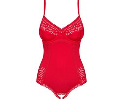 Obsessive Jolierose Open Kruis Teddy - Erotische Body - Maat S/M - Rood