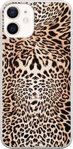 iPhone 12 hoesje siliconen - Animal print - Soft Case Telefoonhoesje - Luipaardprint - Transparant, Bruin