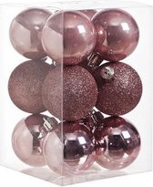 KERSTBALLEN SET 12 STUKS | KERSTVERSIERING | MIX ROZE | D6 CM | KUNSTSTOF MAT | GLITTER BLINKEND
