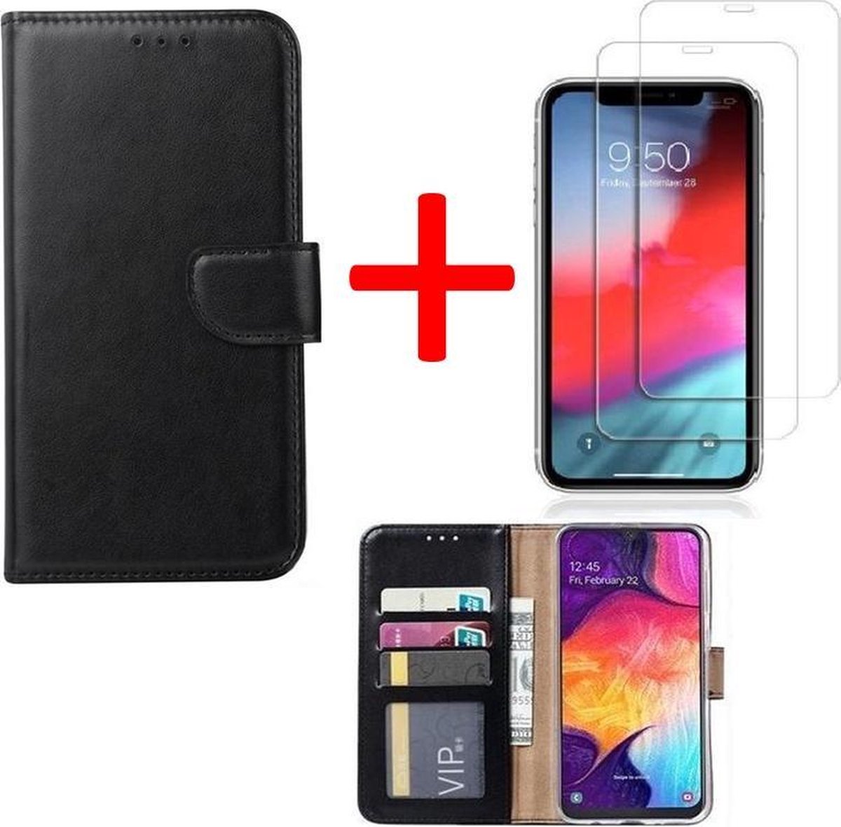 BixB iPhone X / XS hoesje - bookcase Zwart + tempered glas screenprotector