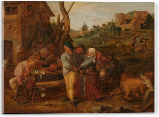 Acrylglas - Oude Meesters - Boerenvechtpartij, Adriaen Brouwer, 1620 - 1630 - 40x30cm Foto op Acrylglas (Met Ophangsysteem)