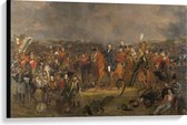 Canvas  - Oude Meesters - De Slag bij Waterloo, Jan Willem Pieneman, 1824 - 90x60cm Foto op Canvas Schilderij (Wanddecoratie op Canvas)