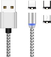 3-in-1 Magnetische Oplaadkabel - Magneet met Lightning /Micro-USB/USB-C adapter - 360 graden Zilver - Geschikt voor Apple iPhone, Samsung, Huawei, Xiaomi