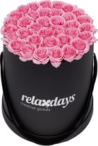 relaxdays flowerbox - rozenbox - rozen in doos - 34 kunstrozen - zwart - rond roze