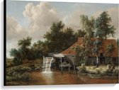 Canvas  - Oude Meesters - Een watermolen, Meindert Hobbema, ca. 1664 - 100x75cm Foto op Canvas Schilderij (Wanddecoratie op Canvas)